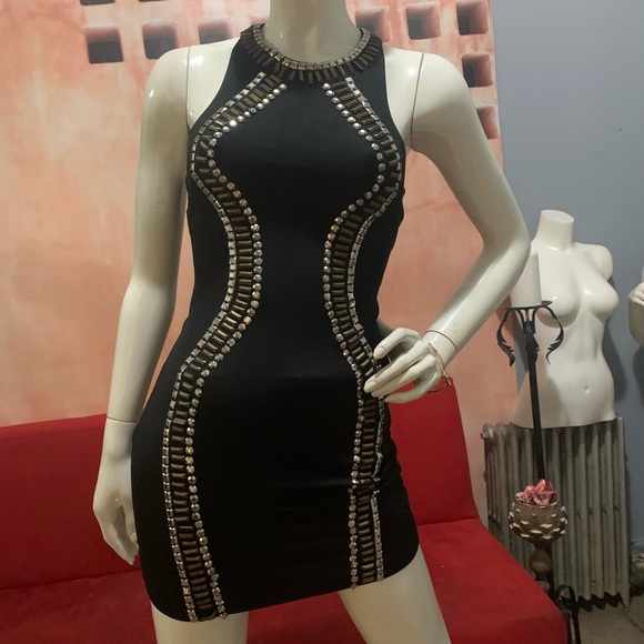 Black mini BEBÉ embellished dress - Picture 3 of 5
